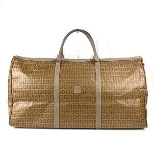 FENDI vintage Zucca logo Bag Hand Bag Travel Bag Duffle Bag PVC/Leather Beige